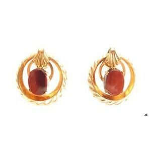 Gold‎ Filled 1/20 12K DEC Signed Vintage Amber Glass Cabochon SB Earrings